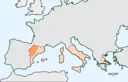 The location of Aragon within the Crown of Aragon