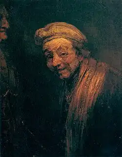 Self Portrait as Zeuxis, c. 1662. One of 2 painted self-portraits in which Rembrandt is turned to the left.