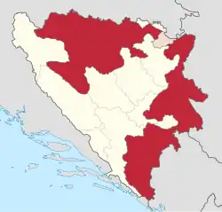 A map of Bosnia and Herzegovina indicating the position of Republika Srpska