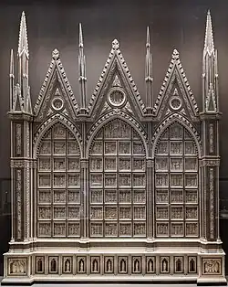 the Poissy retable in the Louvre; 276 cm by 236 cm