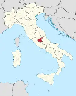 Map highlighting the location of the province of Rieti in Italy