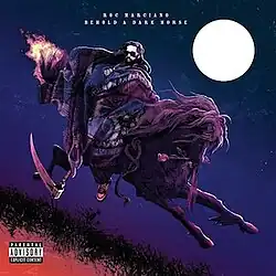 The album cover of Behold a Dark Horse by Roc Marciano, depicting an illustration of Marciano on horseback.