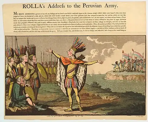 Satirical print inspired by the play featuring a caricature of William Pitt as Rolla.