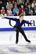 Roman Sadovsky begins the take-off of a Salchow