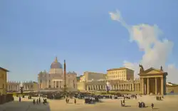 View of Saint Peter's Basilica and Square with crowds awaiting a papal audience