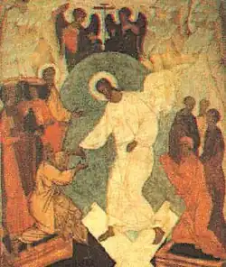 16th century Russian Orthodox icon of the Resurrection of Jesus Christ