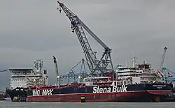 A docked oil tanker