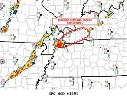 SPC Mesoscale Discussion #1995: Northeast Arkansas–Missouri Bootheel–Northwest Tennessee EF4 tornado