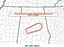 Sawyerville–Centreville–Calera–Columbiana, Alabama EF3 tornado