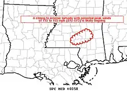 SPC Mesoscale Discussion #358: Hope–Sartinville–Bassfield, Mississippi EF4 tornado