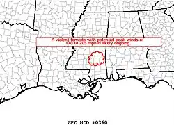 SPC Mesoscale Discussion #360: Bassfield–Seminary–Soso–Moss–Pachuta, Mississippi EF4 tornado