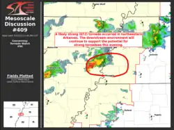 SPC Mesoscale Discussion #409: Wynne–Parkin–Turrell, Arkansas/Drummonds–Burlison, Tennessee EF3 tornado