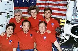 Chilton (front, middle) with the others Space Shuttle Atlantis STS-76 mission crew.
