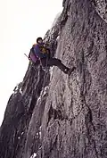 Rappelling the NE Face headwall.