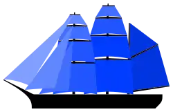 Barque: two or more square-rigged masts and headsails with fore-and-aft rigged aftmost mast