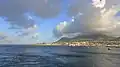 St. Kitts at dawn as seen from a ship entering the port of Basseterre