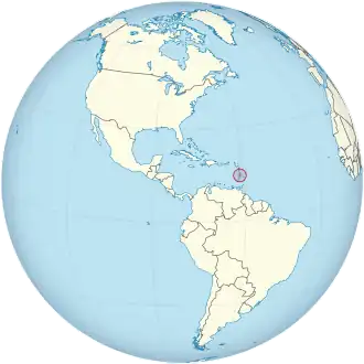 Location of Saint Lucia (circled in red) in the Caribbean