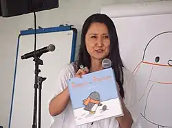 Yoon reading Penguin and Pinecone at the 2017 Gaithersburg Book Festival