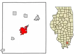 Location of Harrisburg in Saline County, Illinois