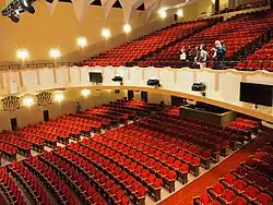The interior of the Centennial Memorial Temple's auditorium, which consists of two levels of seating
