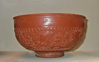 A South Gaulish samian bowl of form Dr.37. Late 1st century AD.