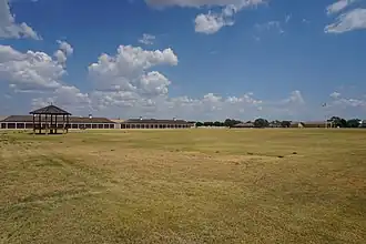 The parade ground of Fort Concho, which fills out the lower half of this image