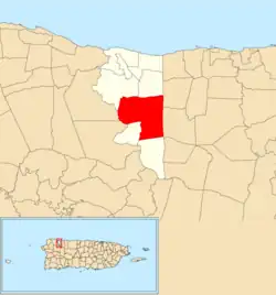 Location of San Antonio within the municipality of Quebradillas shown in red