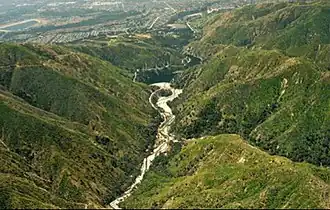 Aerial photo of San Dimas Canyon with reservoir