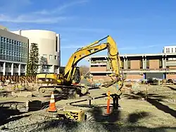 The Student Union as it was undergoing renovations in 2016, the original exterior of the building can be seen in the back right.