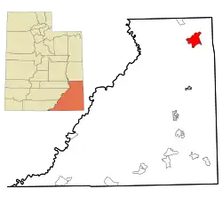 Location in San Juan County and the state of Utah.