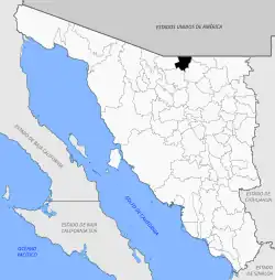 Location of the municipality in Sonora