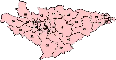Numbered map of the parliamentary constituencies in the Central Belt of Scotland created by the 2023 boundary review and first used at the 2024 UK general election.