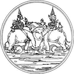 War elephants depicted from a later Siam–Burmese war. White war elephants such as these were the purported casus belli for the 1563–64 war.