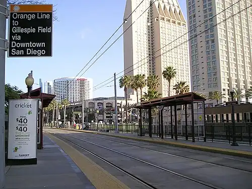 The platforms at Seaport Village station in April 2010 when it was served by the Orange Line