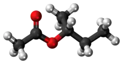 Ball-and-stick model of the sec-butyl acetate molecule