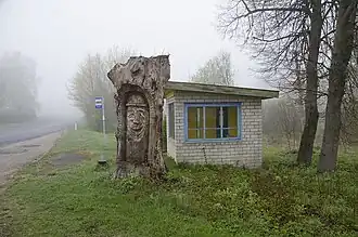 Bus stop shelter made from calcium-silicate bricks in Seliste, Estonia