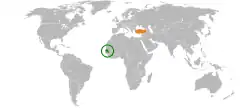 Map indicating locations of Senegal and Turkey