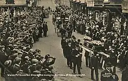 Postcard of 1913 showing a funeral procession through Senghenydd