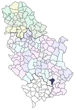Location of the municipality of Lebane in Serbia