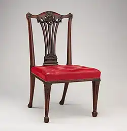 Neoclassical chair; circa 1772; mahogany, covered in modern red Morocco leather; height: 97.2 cm; Metropolitan Museum of Art (New York City)