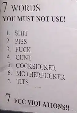 Sign displaying seven words that should not be used on the radio