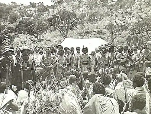 Seyoum Mengesha speaks to Ethiopian irregulars under his command.