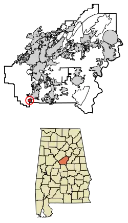 Location of Wilton in Shelby County, Alabama.