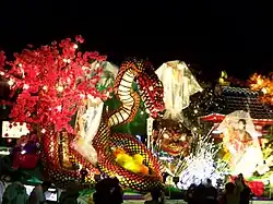 Lit up large model of a snake