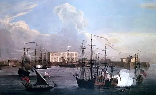 Ships in Bombay Harbour, 1731. The Castle can be seen at the right