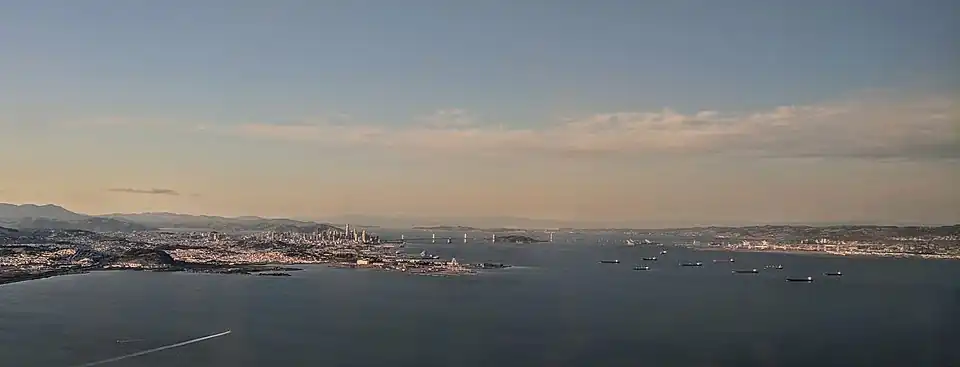 Ships at anchor in the bay