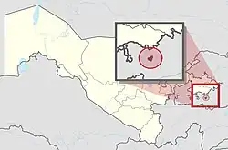 Shohimardon highlighted on the map of Uzbekistan
