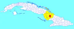 Sibanicú municipality (red) within Camagüey Province (yellow) and Cuba