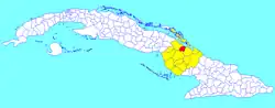 Sierra de Cubitas municipality (red) within Camagüey Province (yellow) and Cuba