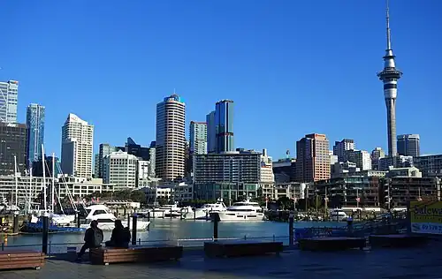 Auckland's skyline from Wynyard Quarter in 2024